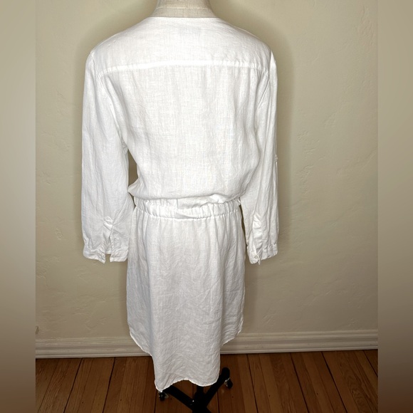 White linen drawstring waist dress by 0039 Italy also Swimsuit coverup Size S - Picture 2 of 6